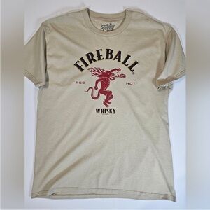 Men's Fireball Whiskey T-Shirt Tan Red Best Night Ever Short Sleeve Devil Top M